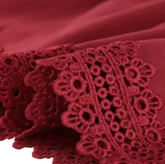 NWT Allegra K V-Neck Smocked Elastic Waist Boho Crochet Lace Trim Mini Dress - Picture 5 of 10